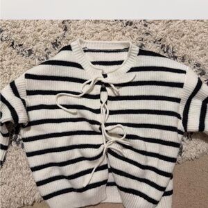 SHEIN Black and White Striped Cardigan Sweater